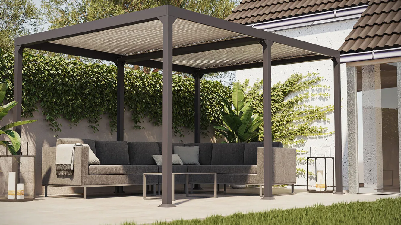 ARTELIA Urban Pavillon, anthrazit, Aluminium, 400 x 300 cm, rostfreies Material, mit Kurbelfunktion, integrierte Dachrinne