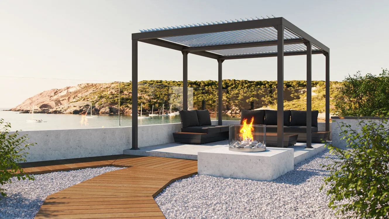 ARTELIA Urban Pavillon, anthrazit, Aluminium, 400 x 300 cm, rostfreies Material, mit Kurbelfunktion, integrierte Dachrinne