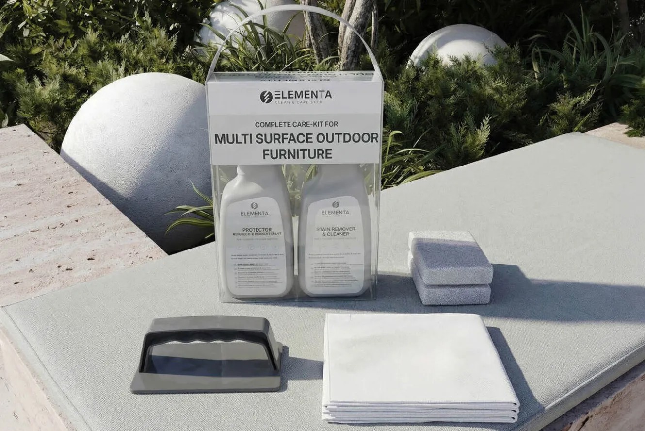 ELEMENTA Multi Surface KITS 3-in-1 Box Pflegemittel, Gartenmöbelreinigung und Oberflächenschutz, 2 x 750 ml