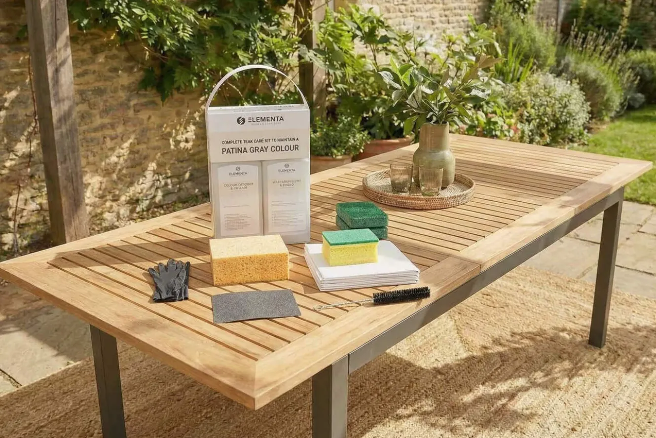 ELEMENTA Teak Kits 3-in-1 Box Pflegemittel, Holz & Hartholz, 2x 1000 ml, Cleaner & Shield