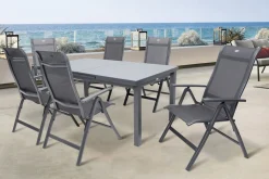HARTMAN Alice Comfort Garten-Essgruppe, xerix, Alu/Textilene, Tisch 180/240x100cm, 6 Klappstühle