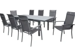 HARTMAN Alice Comfort Garten-Essgruppe, xerix, Alu/Textilene, Tisch 180/240x100cm, 8 Stapelsessel