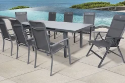 HARTMAN Alice Comfort Garten-Essgruppe, xerix, Alu/Textilene, Tisch 180/240x100cm, 6 Stapel-, 2 Klappstühle