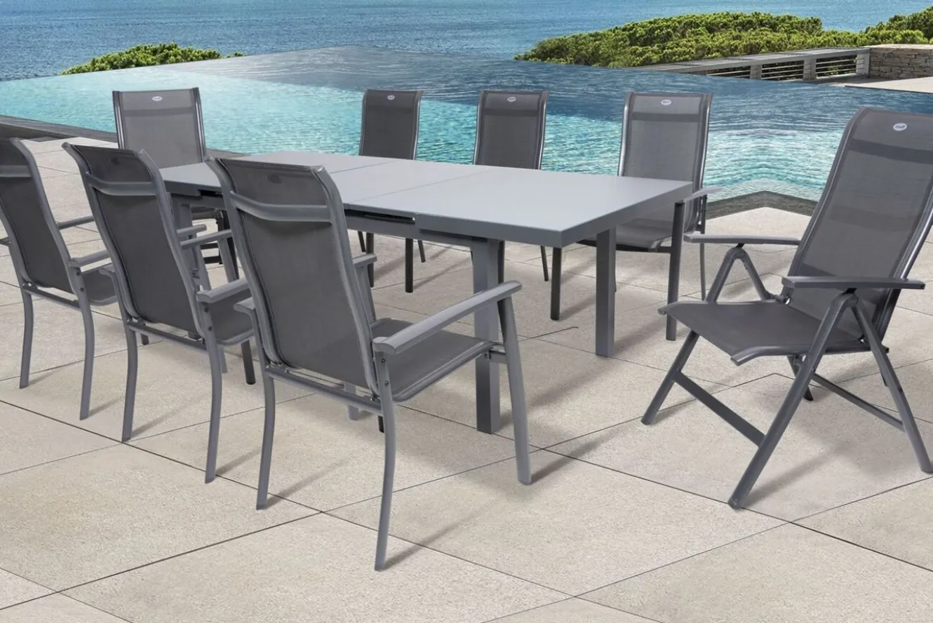 HARTMAN Alice Comfort Garten-Essgruppe, xerix, Alu/Textilene, Tisch 180/240x100cm, 6 Stapel-, 2 Klappstühle