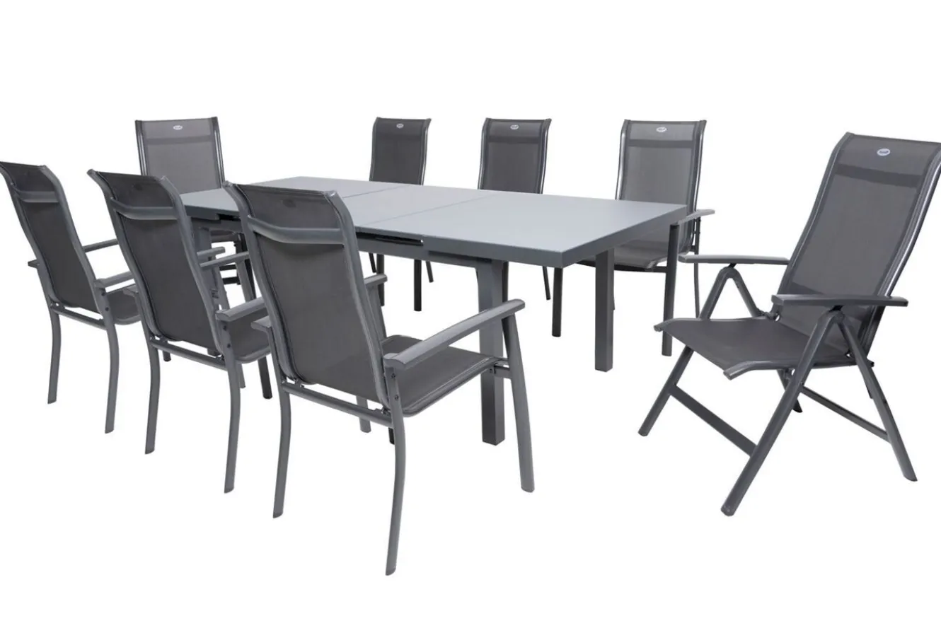 HARTMAN Alice Comfort Garten-Essgruppe, xerix, Alu/Textilene, Tisch 180/240x100cm, 6 Stapel-, 2 Klappstühle