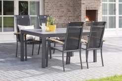 HARTMAN Alice Garten-Essgruppe, xerix/natur, Alu/Teak, 4x4 Textilen, 4 Stapelsessel, 260/160x90cm