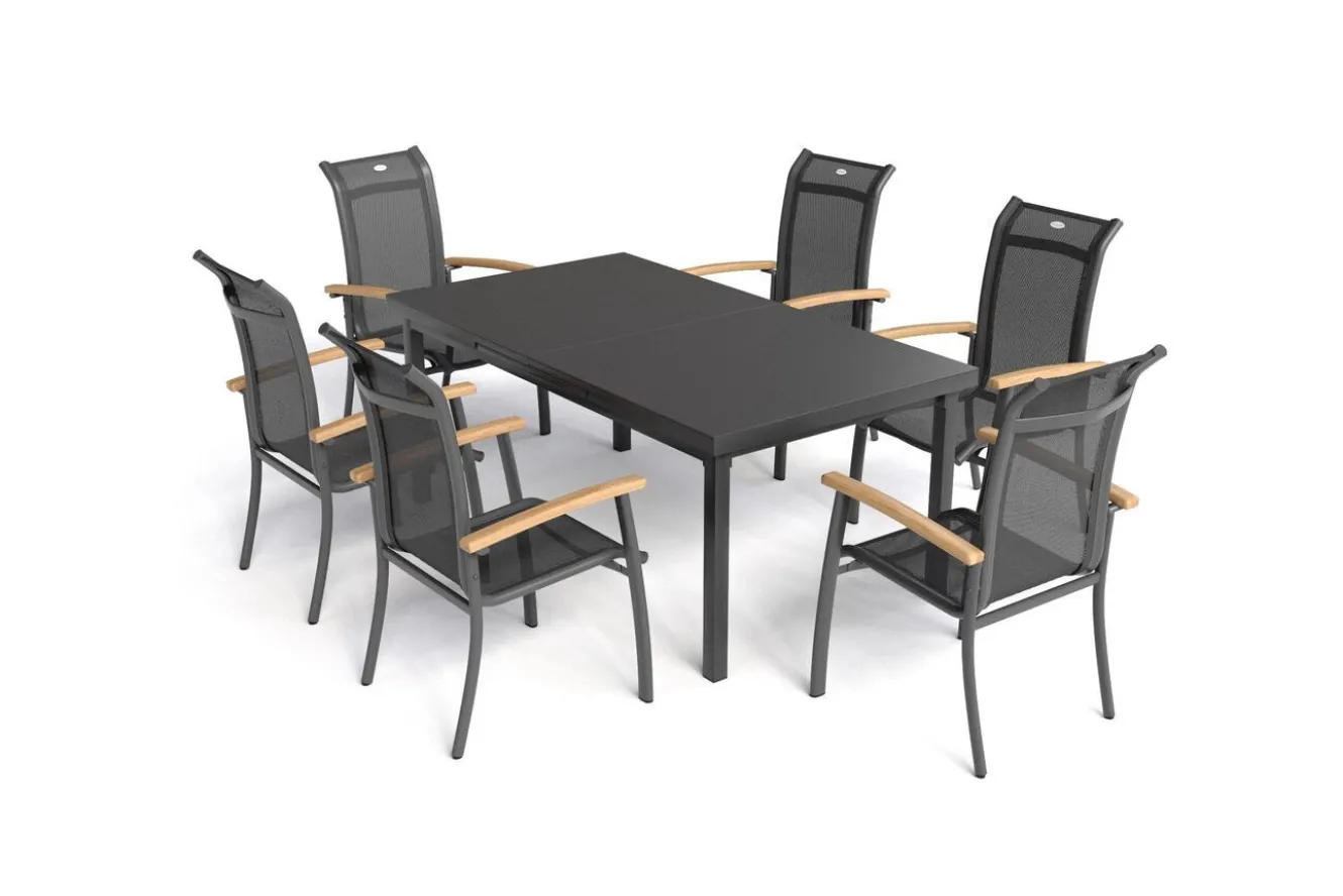 HARTMAN Alice Garten-Essgruppe, xerix, Alu/4x4 Textilen, Tisch 180/240x100cm, 6 Stapelsessel