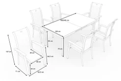 HARTMAN Alice Garten-Essgruppe, xerix, Alu/4x4 Textilen, Tisch 180/240x100cm, 6 Stapelsessel
