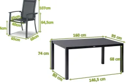 HARTMAN Alice Garten-Essgruppe, xerix/anthrazit, Alu/Textil, 160x95 cm, 6 Stapelsessel