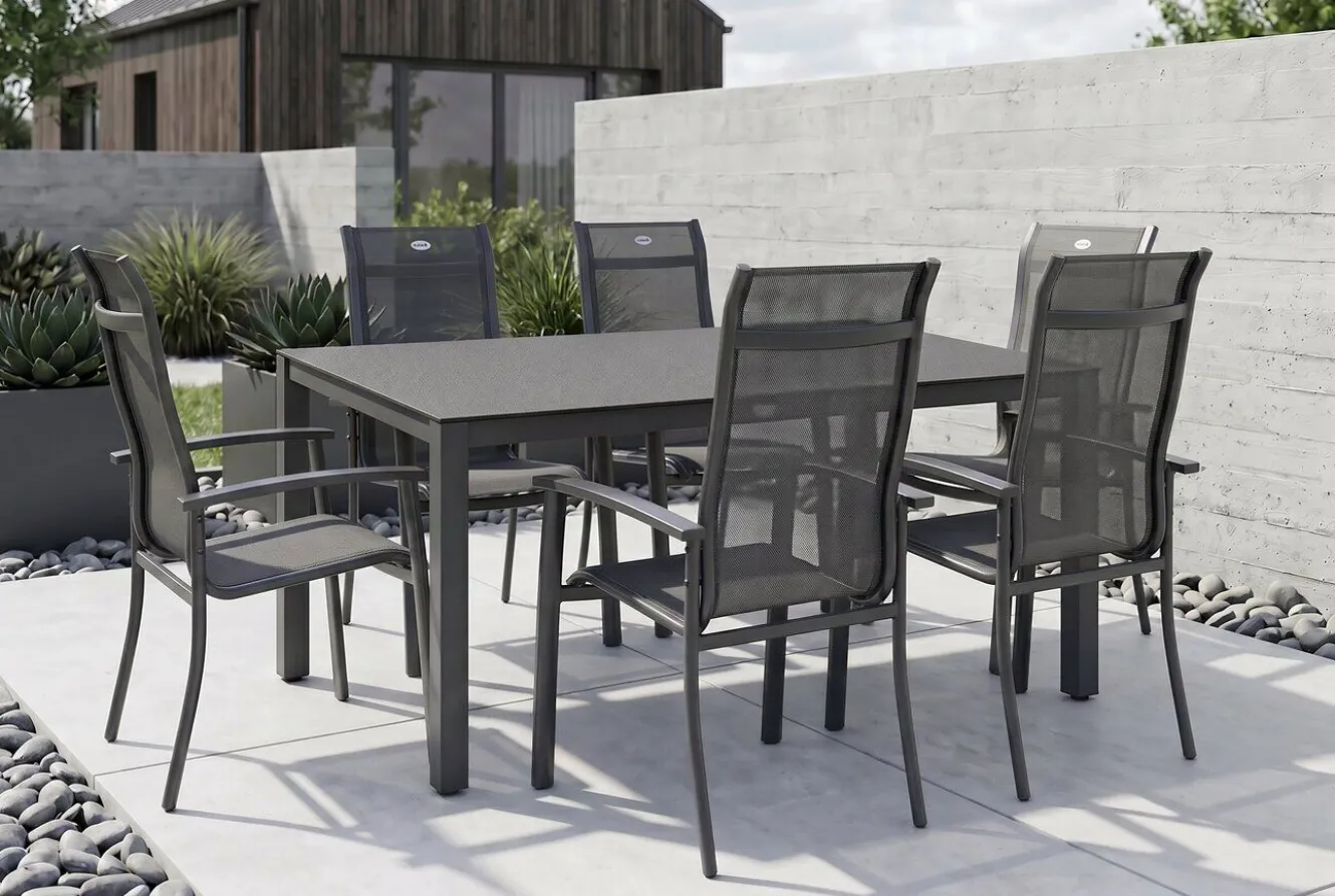 HARTMAN Alice Garten-Essgruppe, xerix/anthrazit, Alu/Textil, 160x95 cm, 6 Stapelsessel