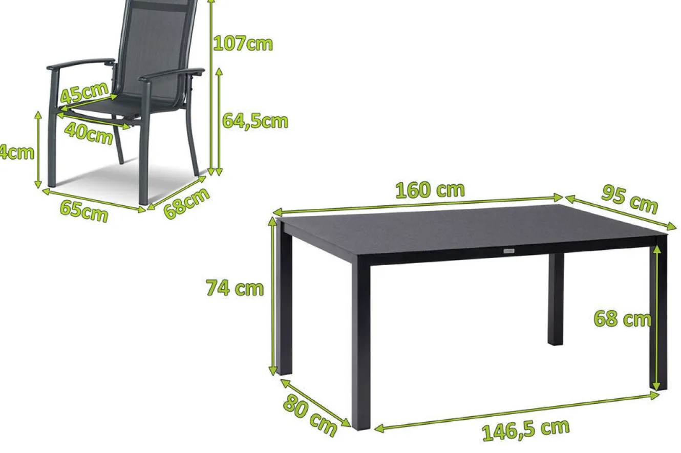 HARTMAN Alice Garten-Essgruppe, xerix/anthrazit, Alu/Textil, 160x95 cm, 6 Stapelsessel
