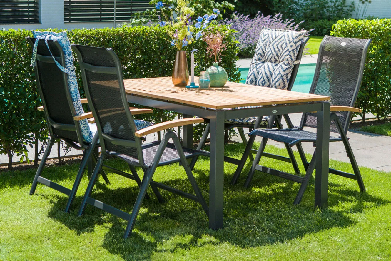 HARTMAN Alice Klappstuhl, xerix/schwarz, Alu/4x4 Textilen, mit Teak-Armlehnen