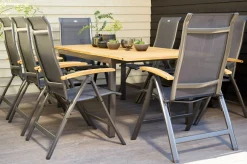 HARTMAN Alice/South Wales Garten-Essgruppe, xerix/natur, Alu/Teak/2x2 Textilen, 150/210x90 cm, 8 Klappstühle