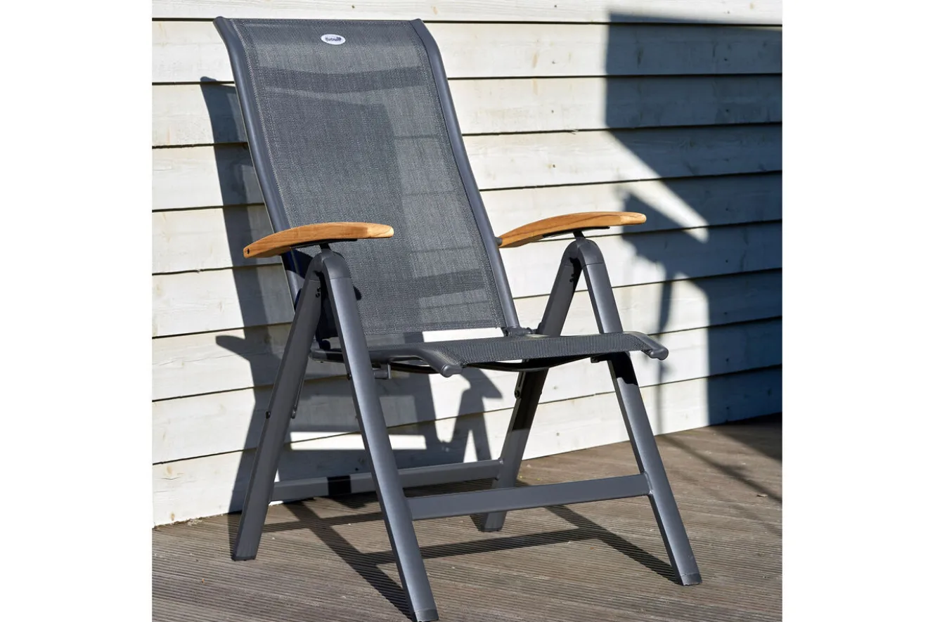 HARTMAN Alice/South Wales Garten-Essgruppe, xerix/natur, Alu/Teak/2x2 Textilen, 150/210x90 cm, 8 Klappstühle