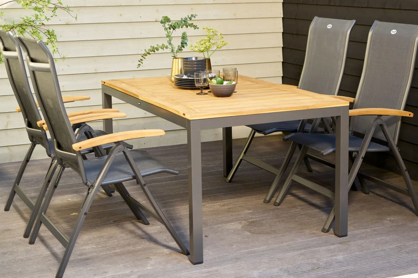 HARTMAN Alice/South Wales Garten-Essgruppe, xerix/natur, Alu/Teak/2x2 Textilen, 150/210x90 cm, 4 Klappstühle