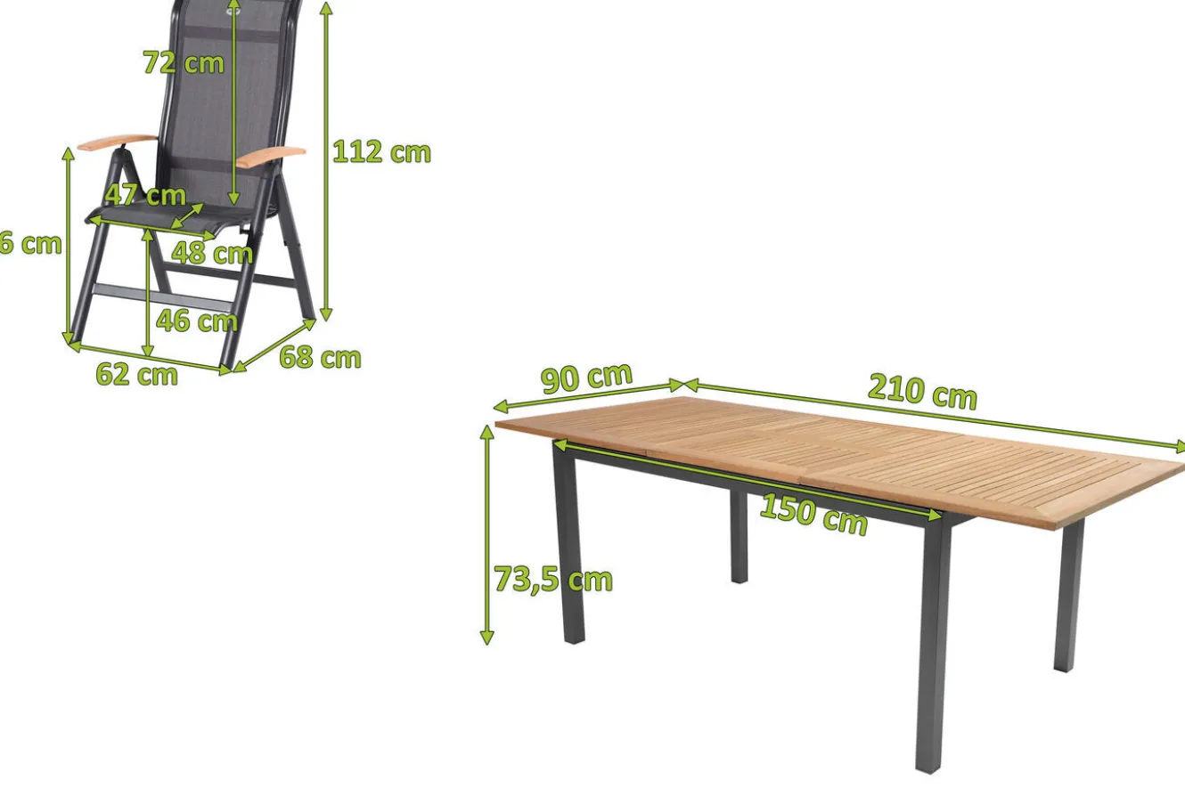 HARTMAN Alice/South Wales Garten-Essgruppe, xerix/natur, Alu/Teak/2x2 Textilen, 150/210x90 cm, 4 Klappstühle