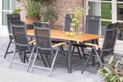 HARTMAN Alice/South Wales Garten-Essgruppe, xerix/natur, Alu/Teak/2x2 Textilen, 150/210x90 cm, 6 Klappstühle