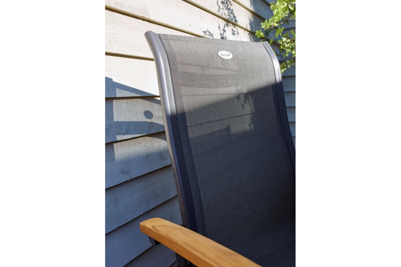 HARTMAN Alice/South Wales Garten-Essgruppe, xerix/natur, Alu/Teak/2x2 Textilen, 150/210x90 cm, 6 Klappstühle