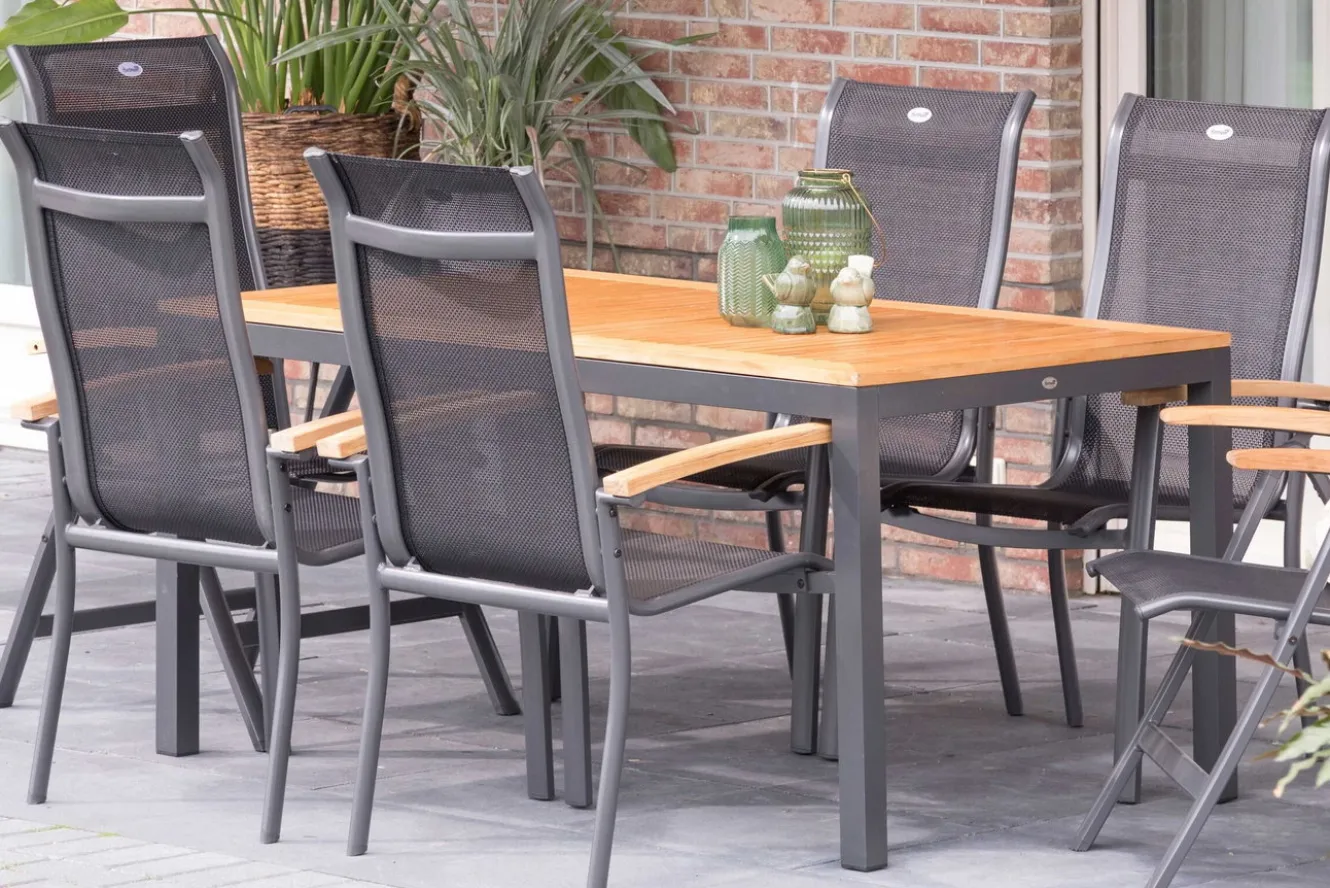 HARTMAN Alice Stapelsessel 4er-Set, xerix/schwarz, Alu/4x4 Textilen, mit Teak-Armlehnen