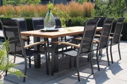 HARTMAN Alice Stapelsessel 4er-Set, xerix/schwarz, Alu/4x4 Textilen, mit Teak-Armlehnen