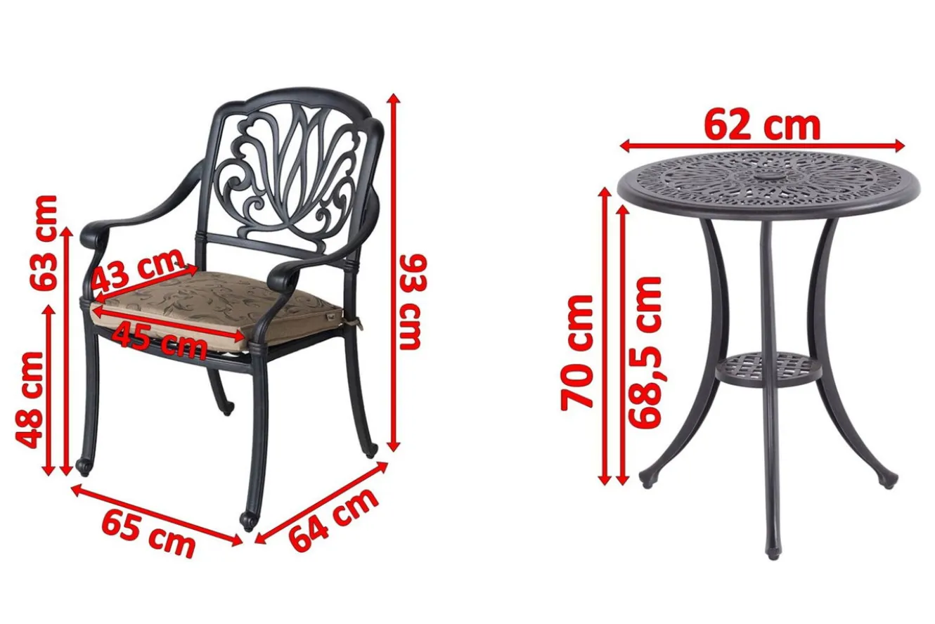 HARTMAN Amalfi Balkon-Set, bronze, Alu-Guss, Ø62cm, 2 Sessel inkl. Wendekissen