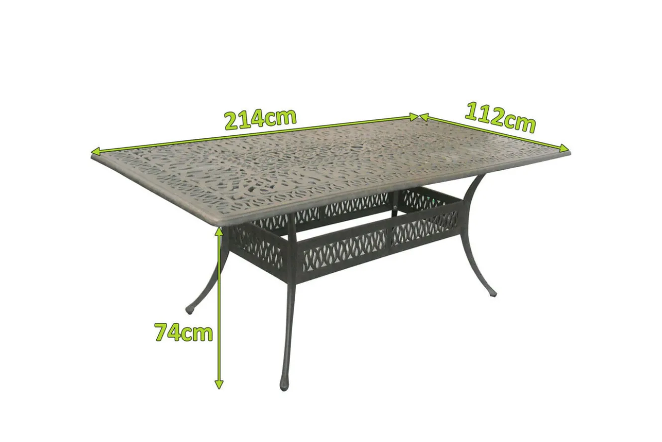 HARTMAN Amalfi Esstisch, bronze/anthrazit, Alu-Guss, 214x112cm, rechteckig