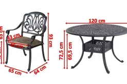 HARTMAN Amalfi Garten-Essgruppe, bronze, Alu-Guss, Ø120cm, 4 Sessel inkl. Wendekissen