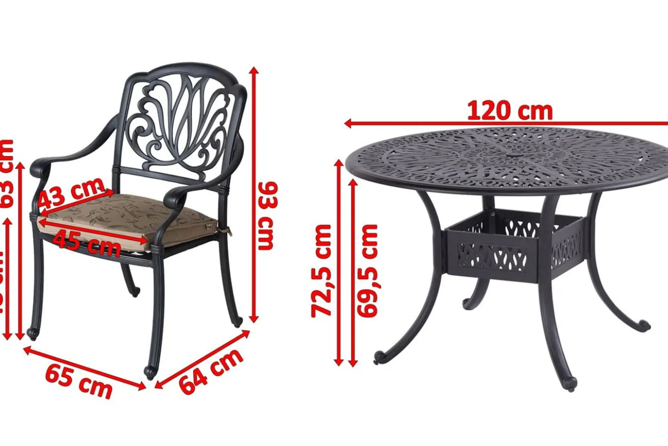 HARTMAN Amalfi Garten-Essgruppe, bronze, Alu-Guss, Ø120cm, 4 Sessel inkl. Wendekissen