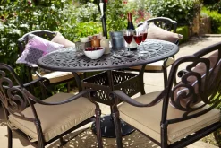 HARTMAN Amalfi Garten-Essgruppe, bronze, Alu-Guss, Ø120cm, 4 Sessel inkl. Wendekissen