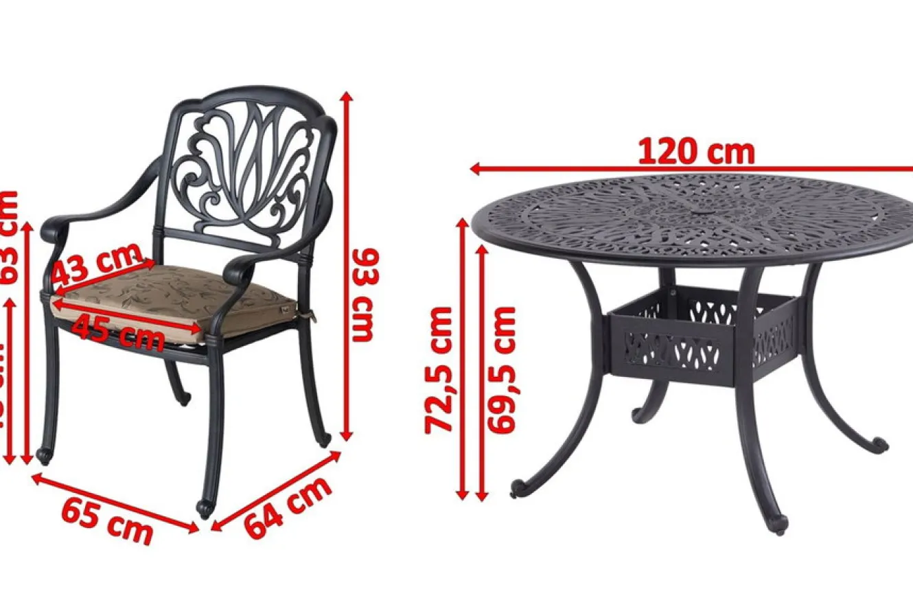 HARTMAN Amalfi Garten-Essgruppe, bronze, Alu-Guss, Ø120cm, 4 Sessel inkl. Wendekissen