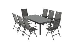 HARTMAN Aruba Garten-Essgruppe, xerix, Alu/Textilene, Tisch 180/240x100cm, 8 Klappstühle