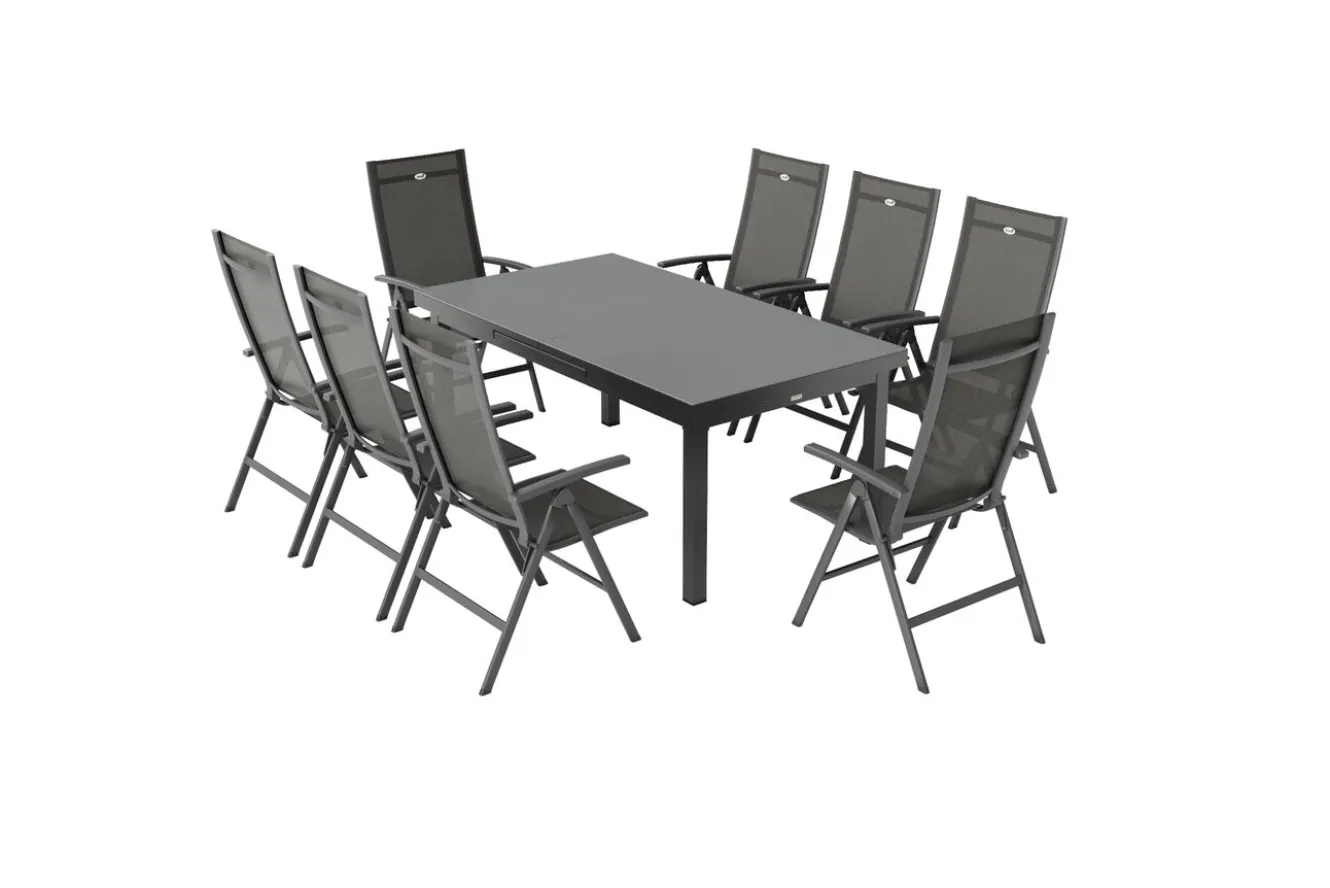 HARTMAN Aruba Garten-Essgruppe, xerix, Alu/Textilene, Tisch 180/240x100cm, 8 Klappstühle