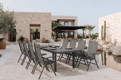 HARTMAN Aruba Garten-Essgruppe, xerix, Alu/Textilene, Tisch 180/240x100cm, 8 Klappstühle
