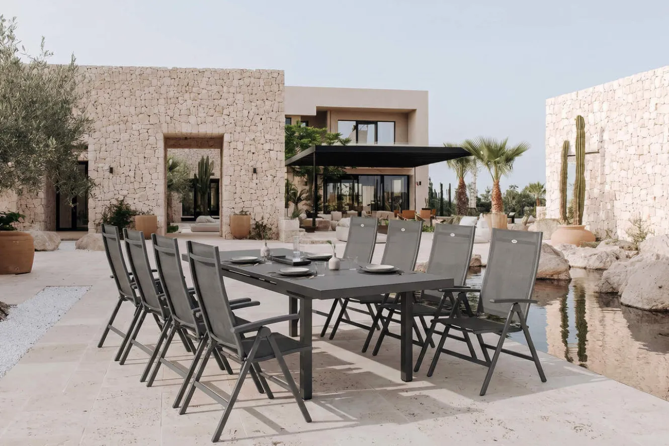 HARTMAN Aruba Garten-Essgruppe, xerix, Alu/Textilene, Tisch 180/240x100cm, 8 Klappstühle