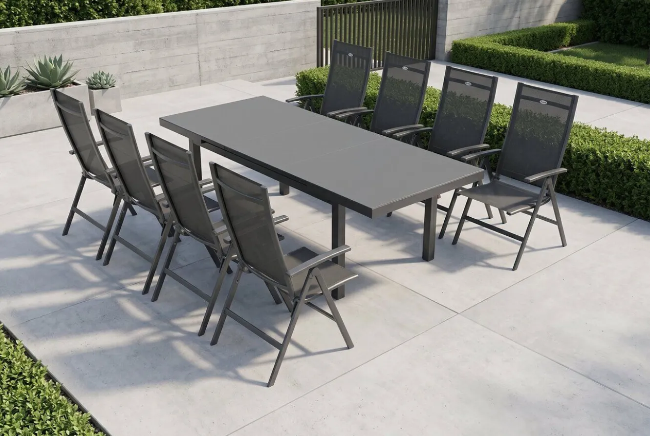 HARTMAN Aruba Garten-Essgruppe, xerix, Alu/Textilene, Tisch 180/240x100cm, 8 Klappstühle