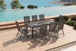 HARTMAN Aruba Garten-Essgruppe, xerix, Alu/Textilene, Tisch 180/240x100cm, 8 Klappstühle