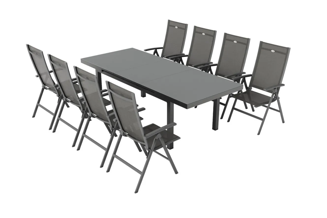 HARTMAN Aruba Garten-Essgruppe, xerix, Alu/Textilene, Tisch 180/240x100cm, 8 Klappstühle