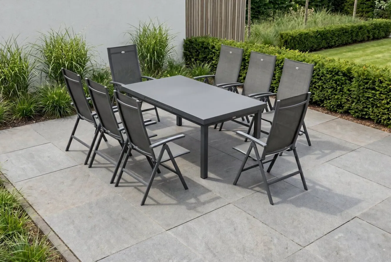 HARTMAN Aruba Garten-Essgruppe, xerix, Alu/Textilene, Tisch 180/240x100cm, 8 Klappstühle