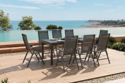 HARTMAN Aruba Garten-Essgruppe, xerix, Alu/Textilene, Tisch 180/240x100cm, 8 Klappstühle