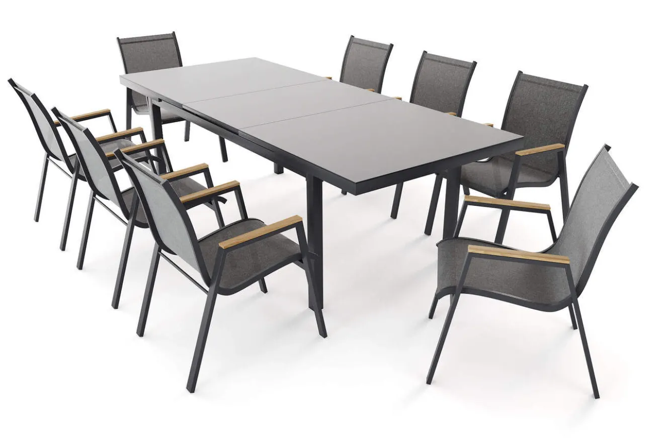 Hartman Aruba Garten-Essgruppe, 8 Personen, ausziehbarer Tisch 180–240 cm, Aluminium/Teak FSC®-zertifiziert