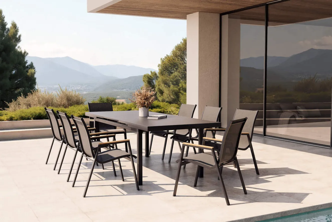 Hartman Aruba Garten-Essgruppe, 8 Personen, ausziehbarer Tisch 180–240 cm, Aluminium/Teak FSC®-zertifiziert