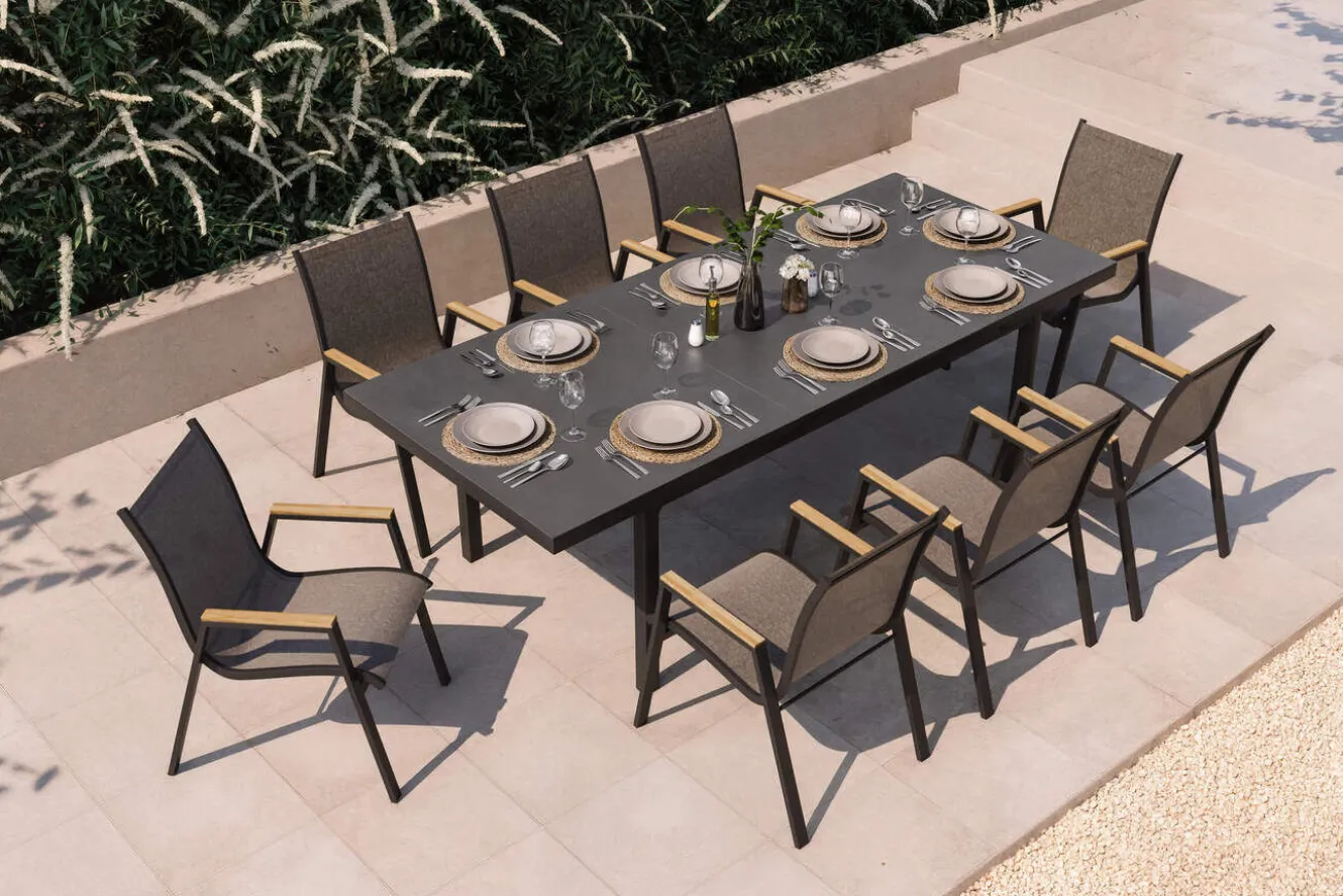 Hartman Aruba Garten-Essgruppe, 8 Personen, ausziehbarer Tisch 180–240 cm, Aluminium/Teak FSC®-zertifiziert