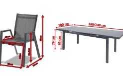 HARTMAN Aruba Garten-Essgruppe, xerix, Alu/Textilene, Tisch 180/240x100cm, 8 Stapelsessel