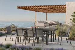 HARTMAN Aruba Garten-Essgruppe, xerix, Alu/Textilene, Tisch 180/240x100cm, 8 Stapelsessel