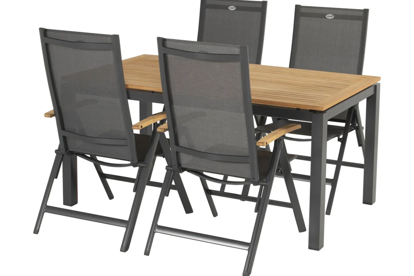 HARTMAN Aruba Klappstuhl, xerix/anthrazit, Alu/Textilene, Teakholz-Armlehnen