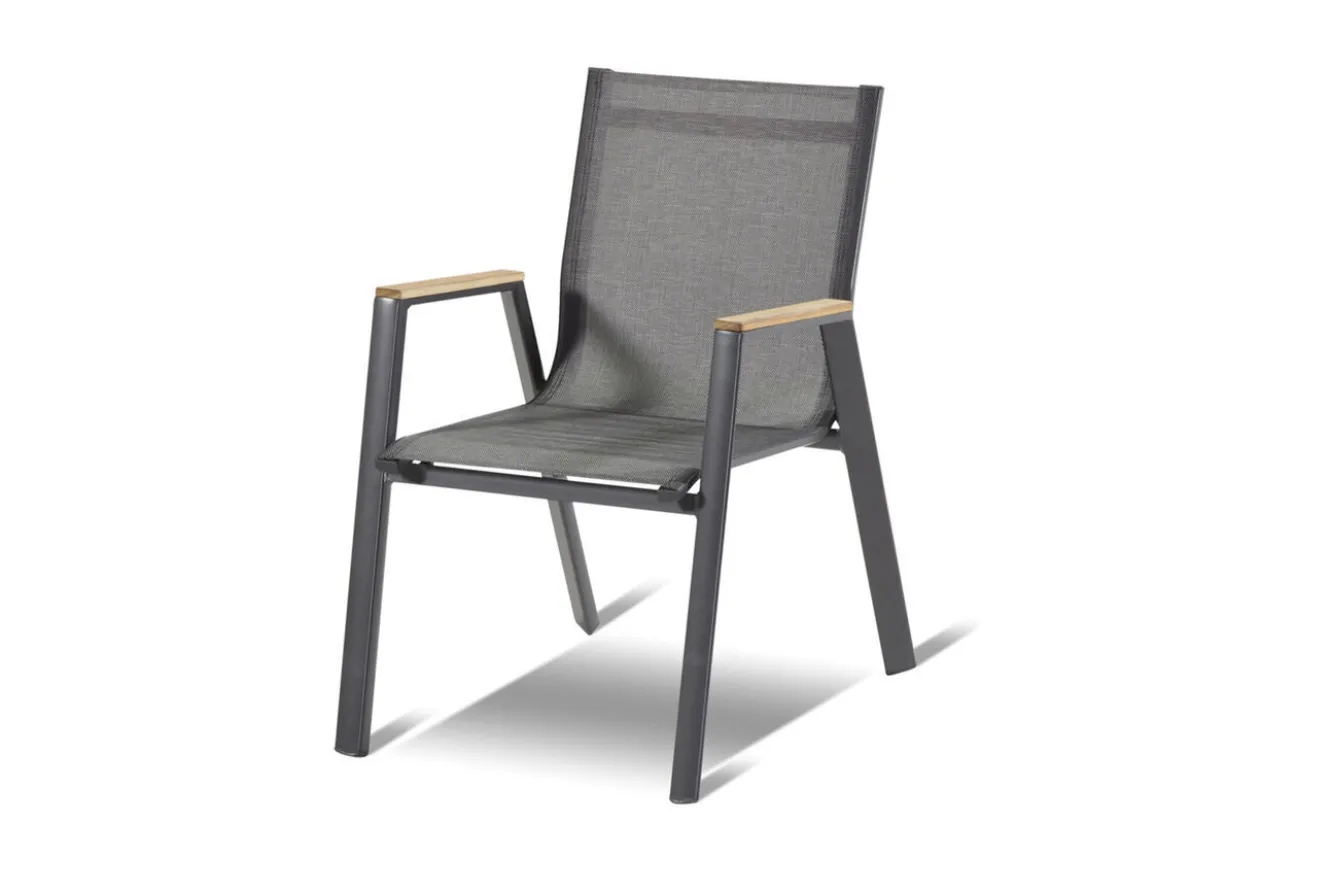 HARTMAN Aruba Stapelsessel, xerix/anthrazit, Alu/Textilene, mit Armlehnen aus Teak