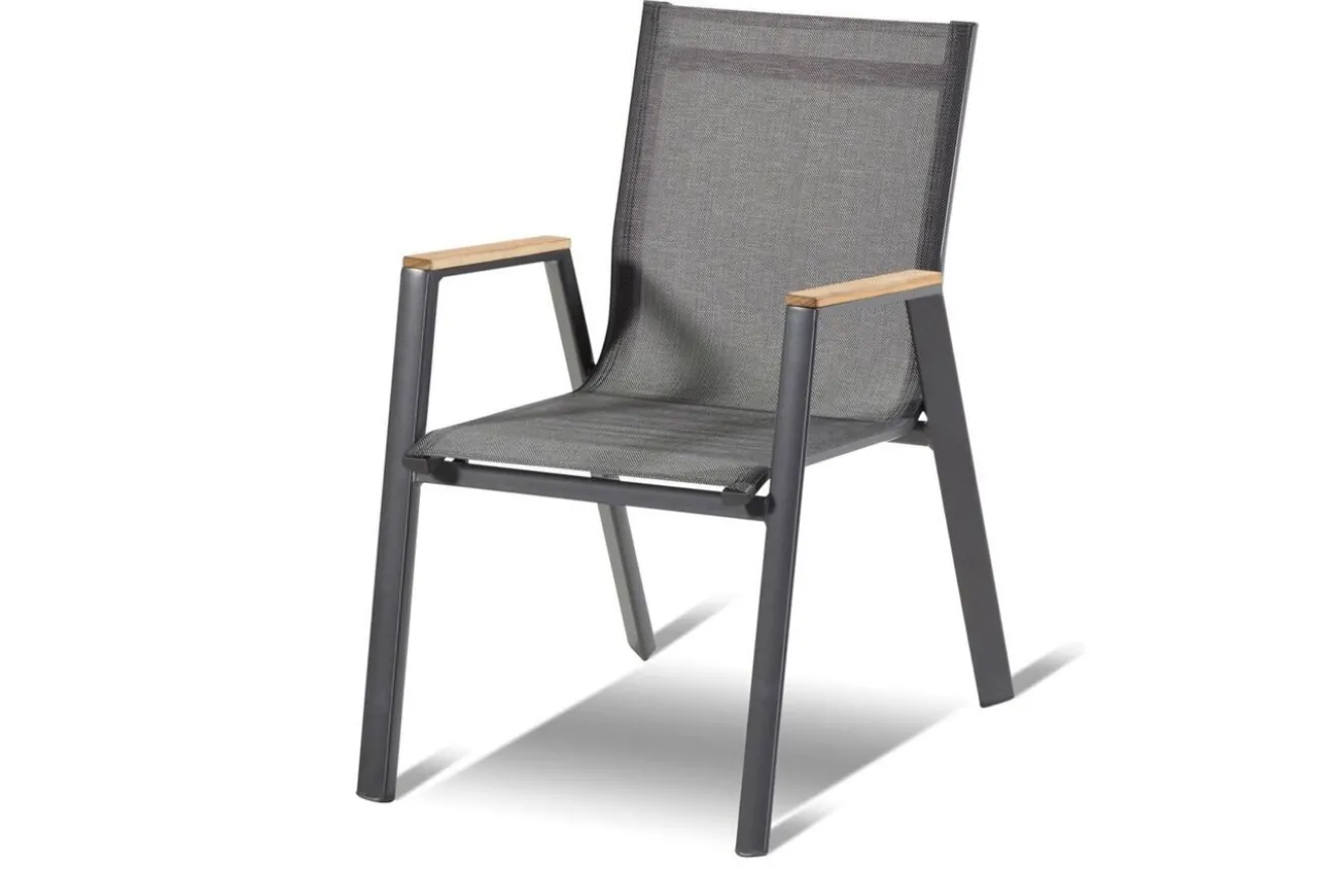 HARTMAN Aruba Teak Garten-Essgruppe, xerix, Alu/Textilene, Tisch 180/240x100cm, 4 Stapel-, 2 Klappstühle
