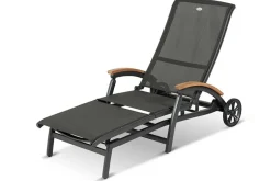 HARTMAN Da Vinci Gartenliege, xerix/anthrazit, Alu/Textilene, 170 x 82 x 30 cm, mit Teak-Armlehnen