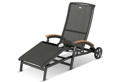 HARTMAN Da Vinci Gartenliege, xerix/anthrazit, Alu/Textilene, 170 x 82 x 30 cm, mit Teak-Armlehnen