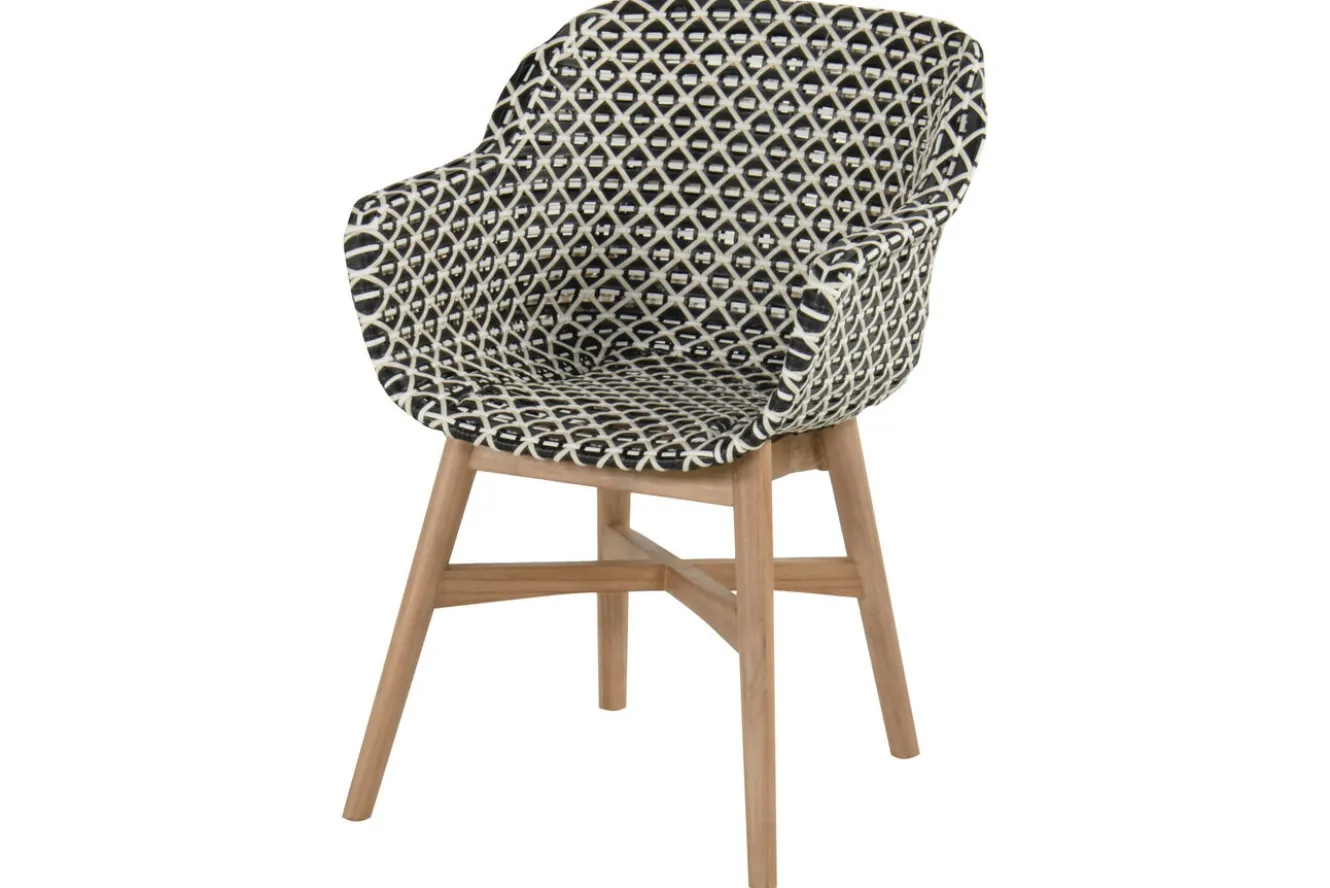 HARTMAN Delphine Armlehnensessel, Schwarz/Weiß, Teak / Geflecht, 63 x 61 x 84 cm, Hohe Belastbarkeit, Langlebig